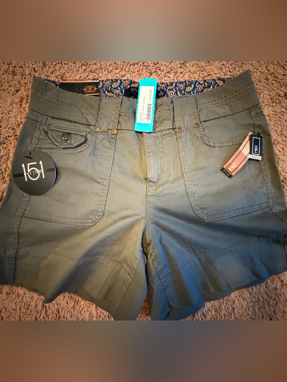 one 5 one Olive Green Women's Utility Shorts